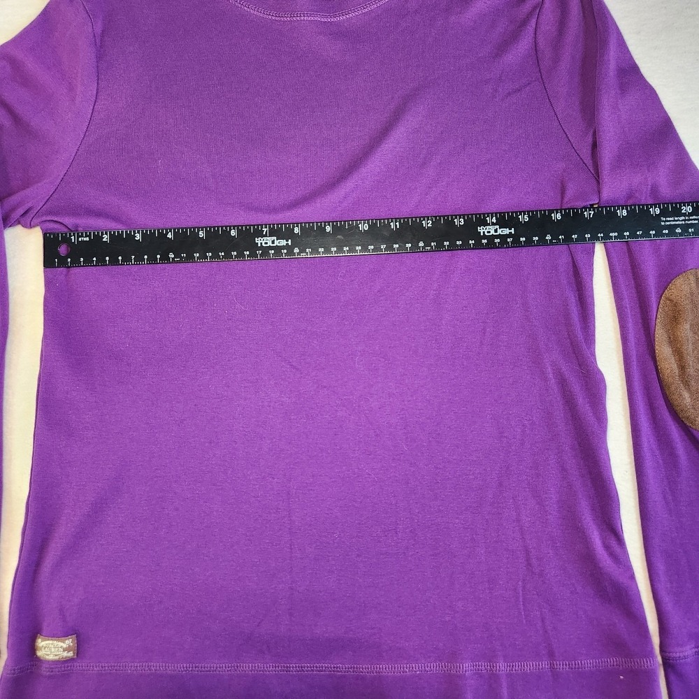RALPH LAUREN Long Sleeve Shirt Top Womens XL Purple Equestrian Elbow Patches - Picture 7 of 9